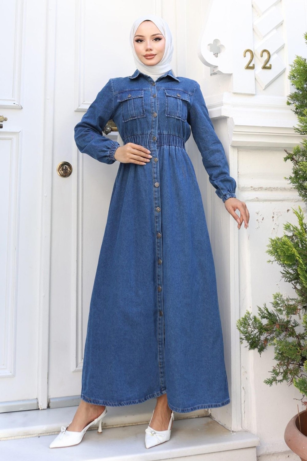 Moda Mihram Beli Lastikli Kot Ferace Koyu Mavi 19228 görsel 3