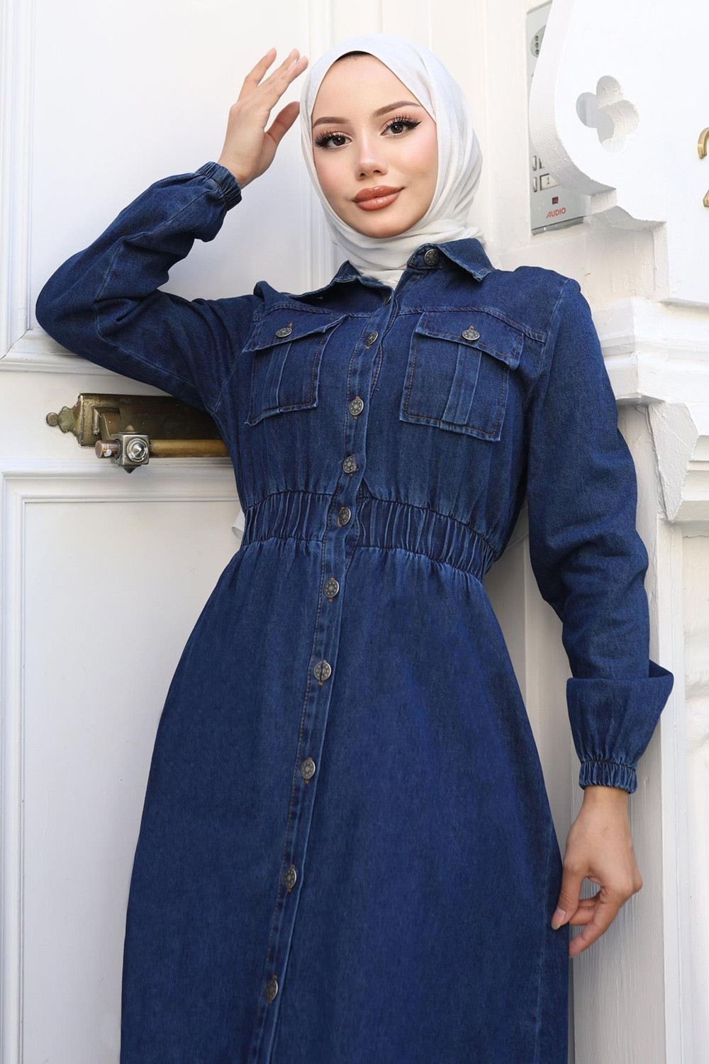 Moda Mihram Beli Lastikli Kot Ferace Koyu Mavi 19228 görsel 7