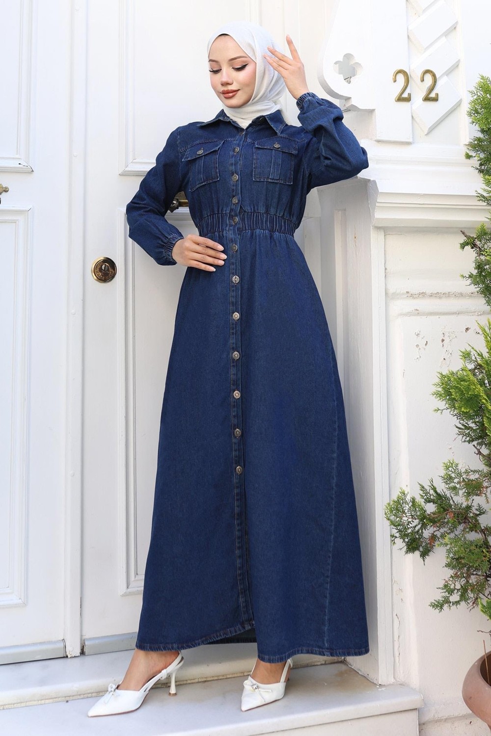 Moda Mihram Beli Lastikli Kot Ferace Koyu Mavi 19228 görsel 8