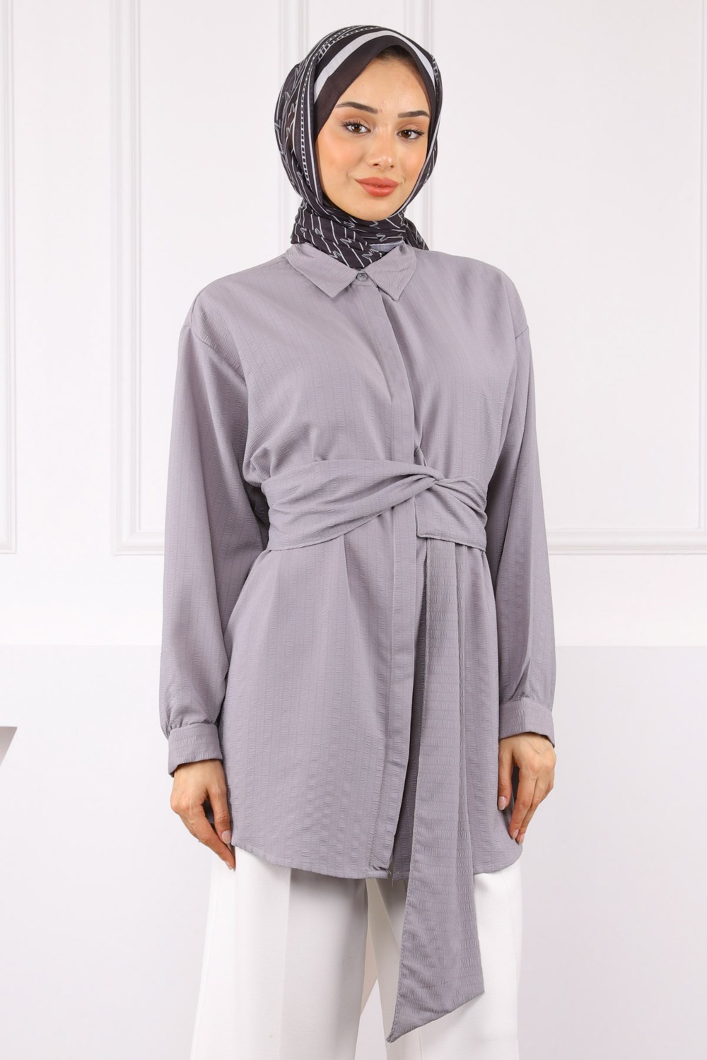 İmaj Butik Bej Kuşak Detaylı Bürümcük Gömlek