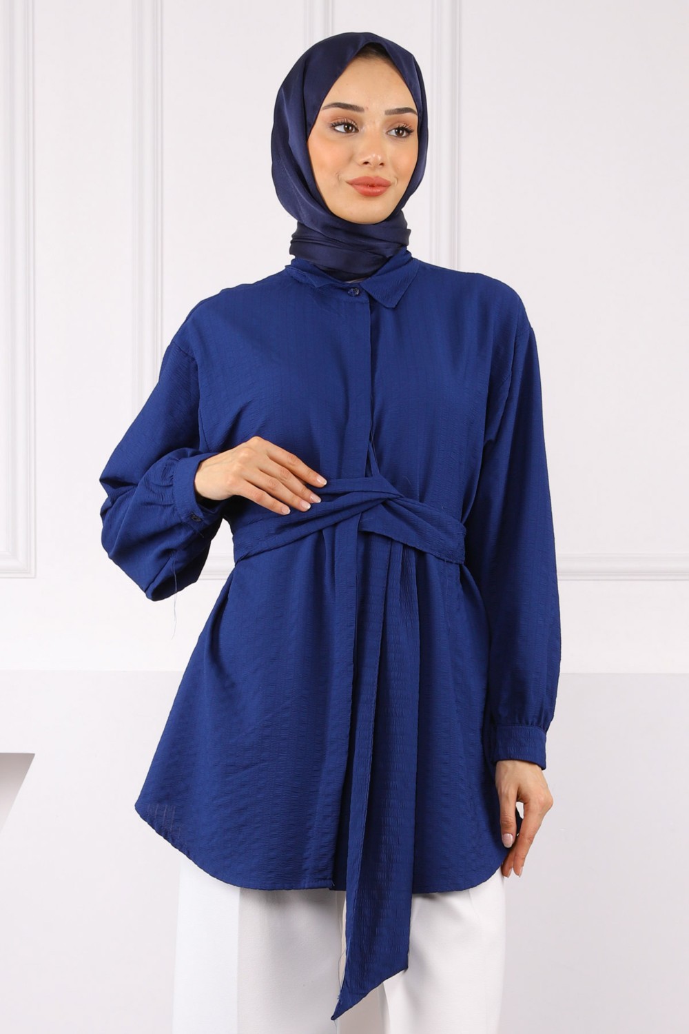 İmaj Butik Bej Kuşak Detaylı Bürümcük Gömlek görsel 5