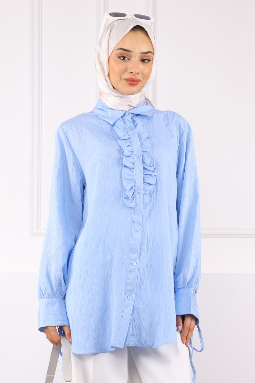 İmaj Butik Bebe Mavi Kol Bağlamalı Gömlek