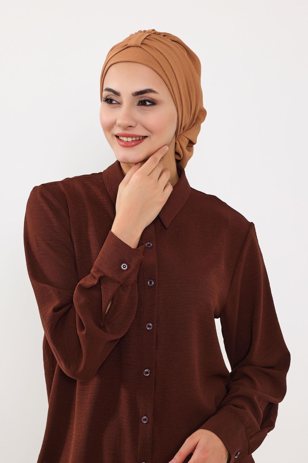 Ayşe Tasarım Pratik Kullanışlı Hazır Türban,Camel,HT-90