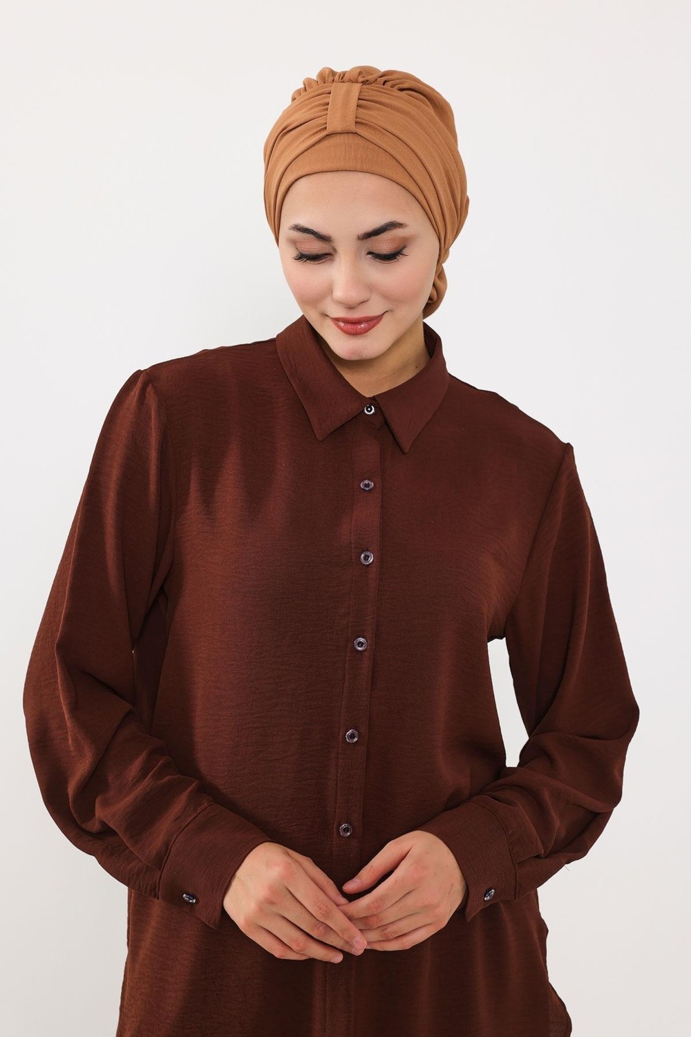 Ayşe Tasarım Pratik Kullanışlı Hazır Türban,Camel,HT-90 görsel 2