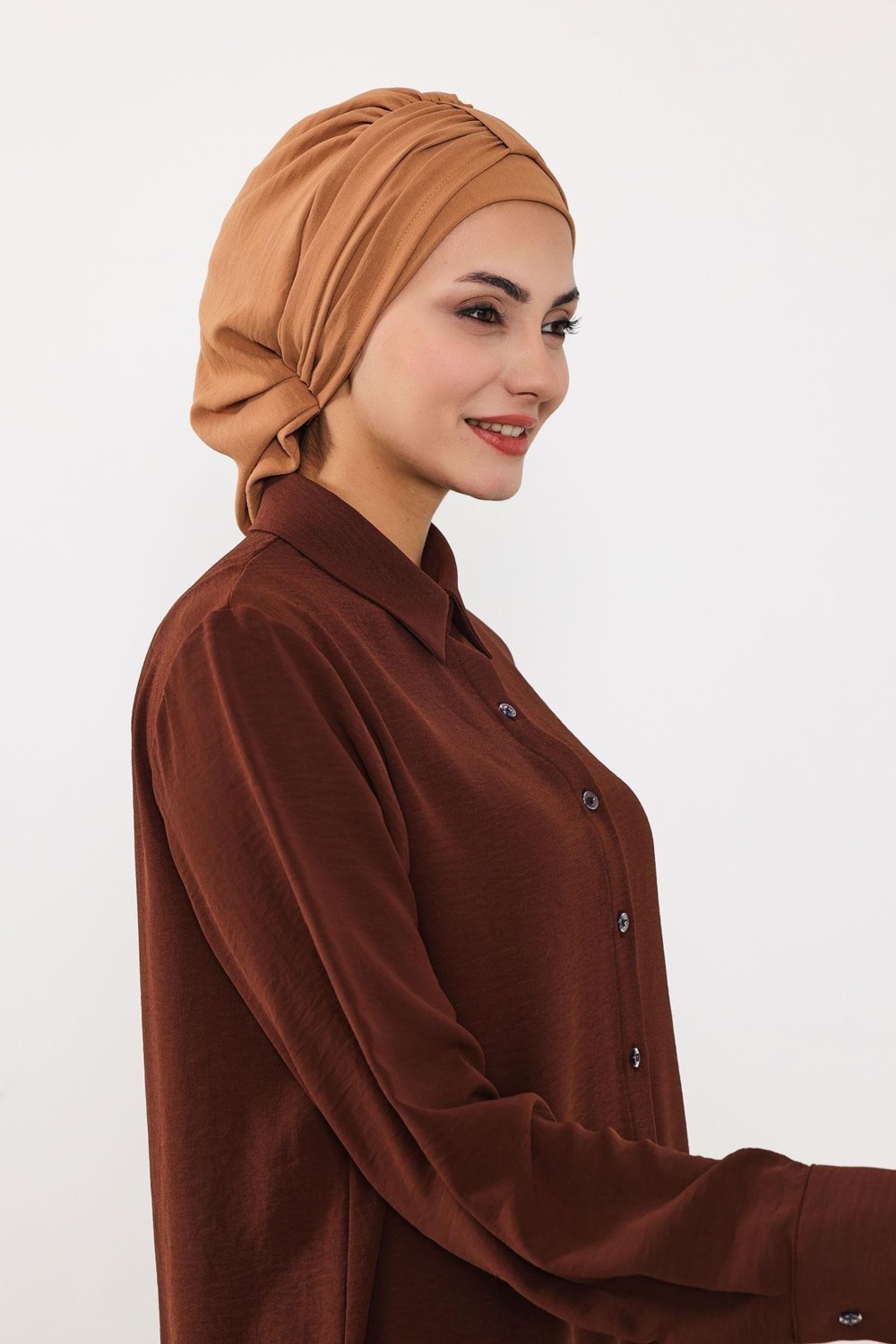Ayşe Tasarım Pratik Kullanışlı Hazır Türban,Camel,HT-90 görsel 3