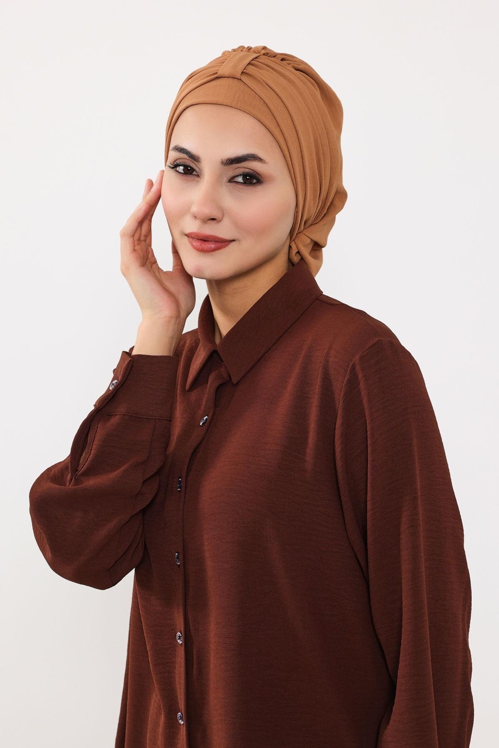 Ayşe Tasarım Pratik Kullanışlı Hazır Türban,Camel,HT-90 görsel 5