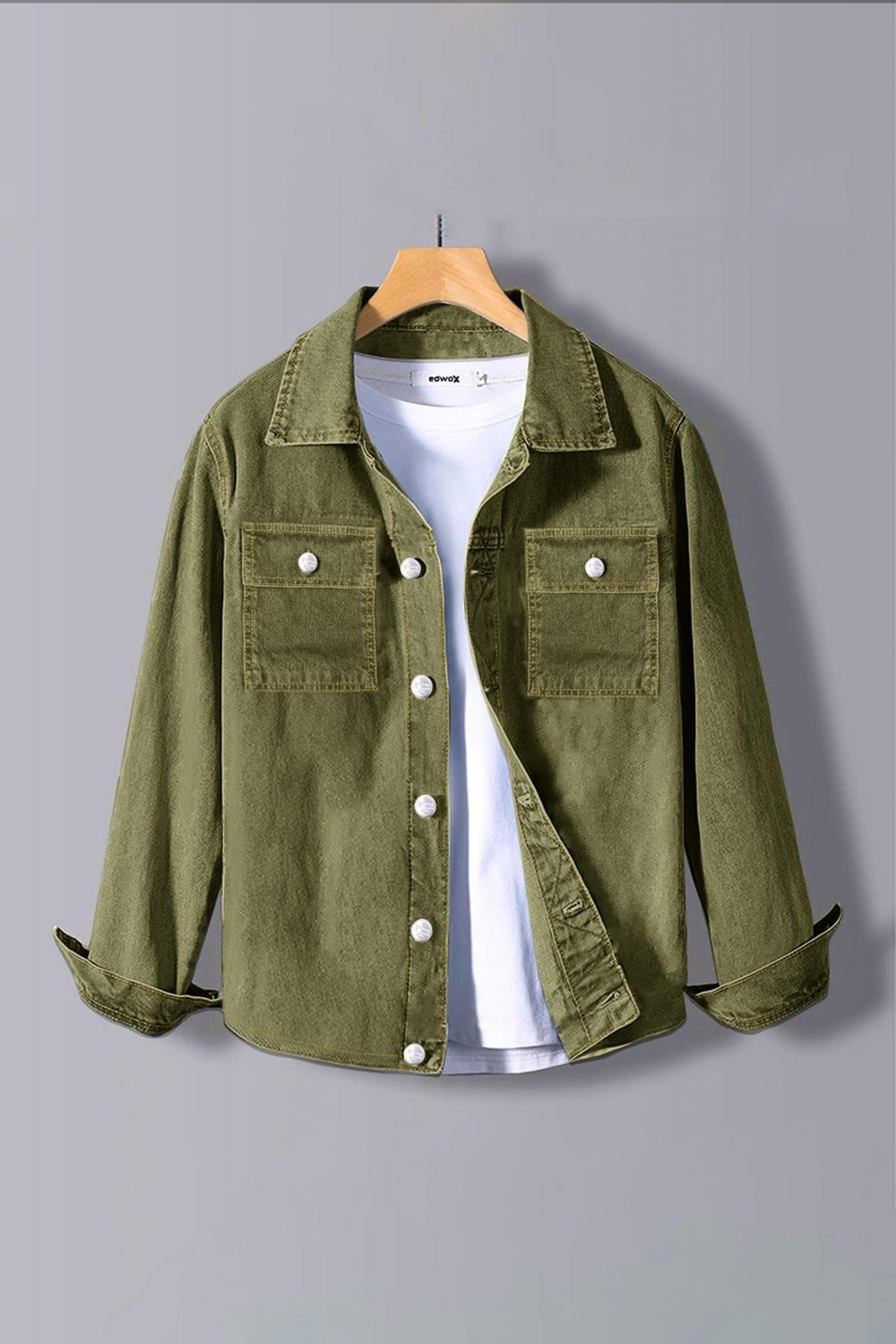 Edwox Erkek Slim Fit Denim Kot Ceket Siyah Gömlek Yaka Cepli Günlük Tarz 2XL görsel 7