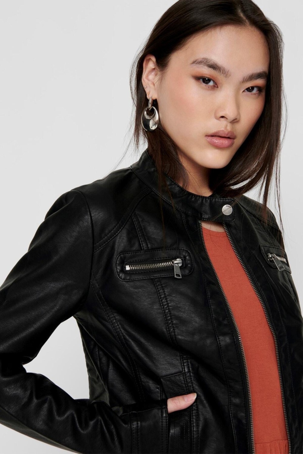 Only ONLBANDIT FAUX LEATHER BI Siyah Kadın Ceket