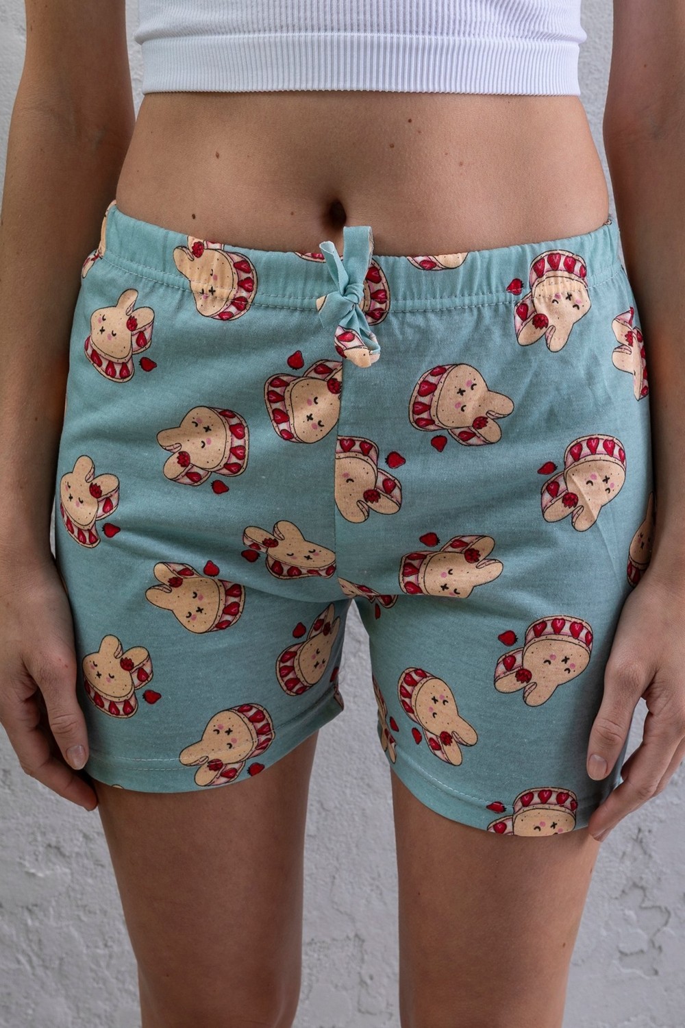 Giysa Kadın Beli Lastikli Desenli Şort Pijama Altı Açık Mavi - 2027 görsel 5