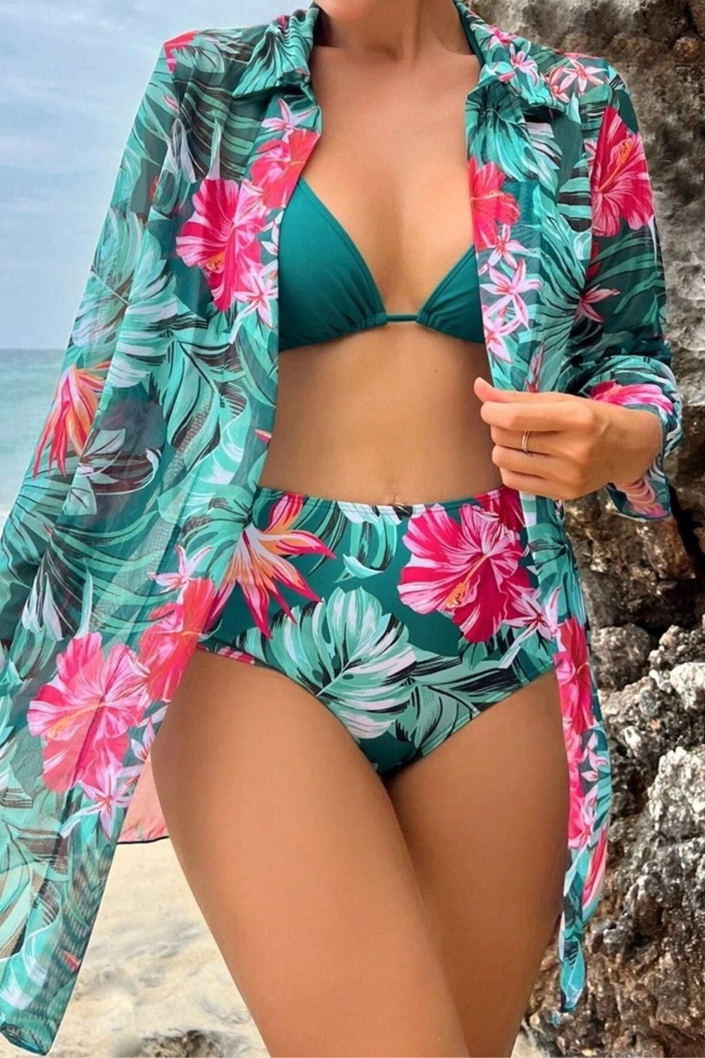 Bella Notte 3 Parça Yüksek Bel Gömlek ve Bikini Takımı