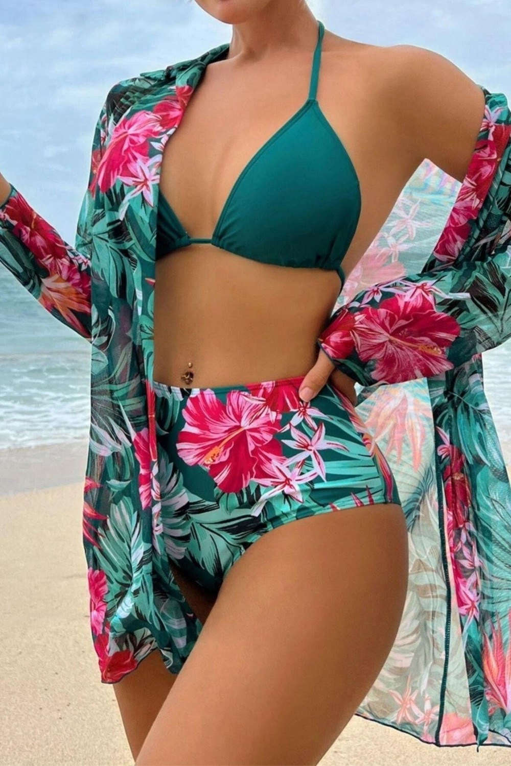 Bella Notte 3 Parça Yüksek Bel Gömlek ve Bikini Takımı görsel 2