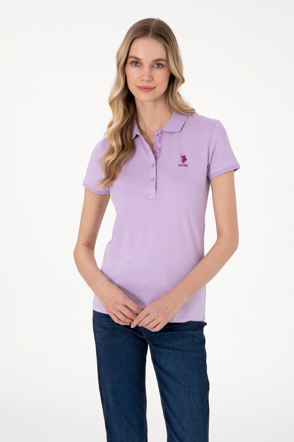 U.S. Polo Assn. Kadın Lila Basic Polo Yaka Tişört 50300896-VR034 görsel 3