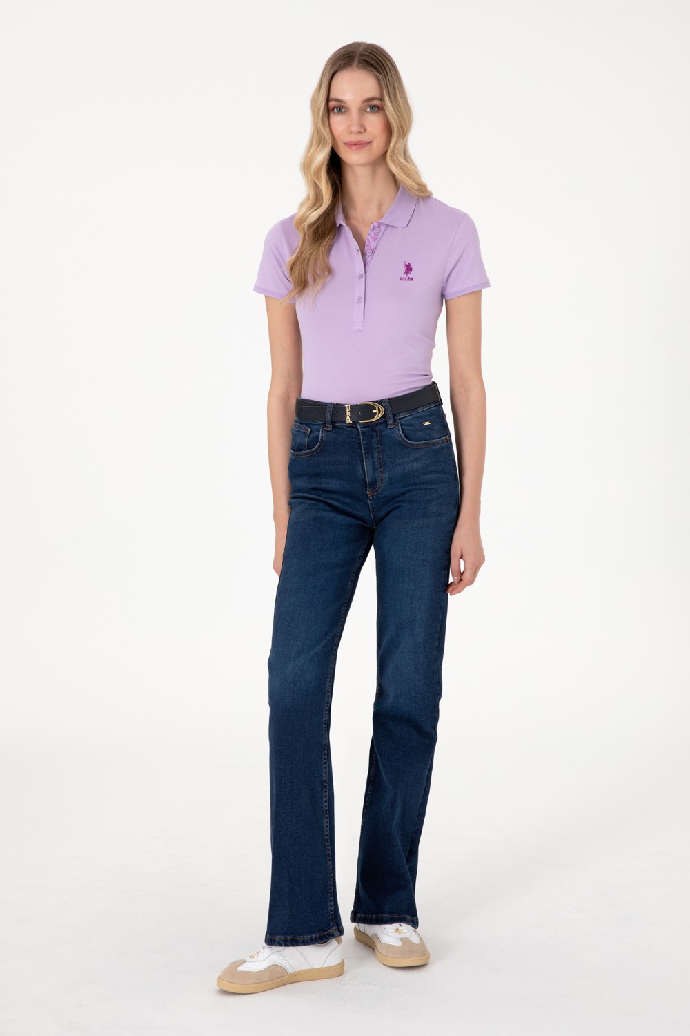 U.S. Polo Assn. Kadın Lila Basic Polo Yaka Tişört 50300896-VR034 görsel 4