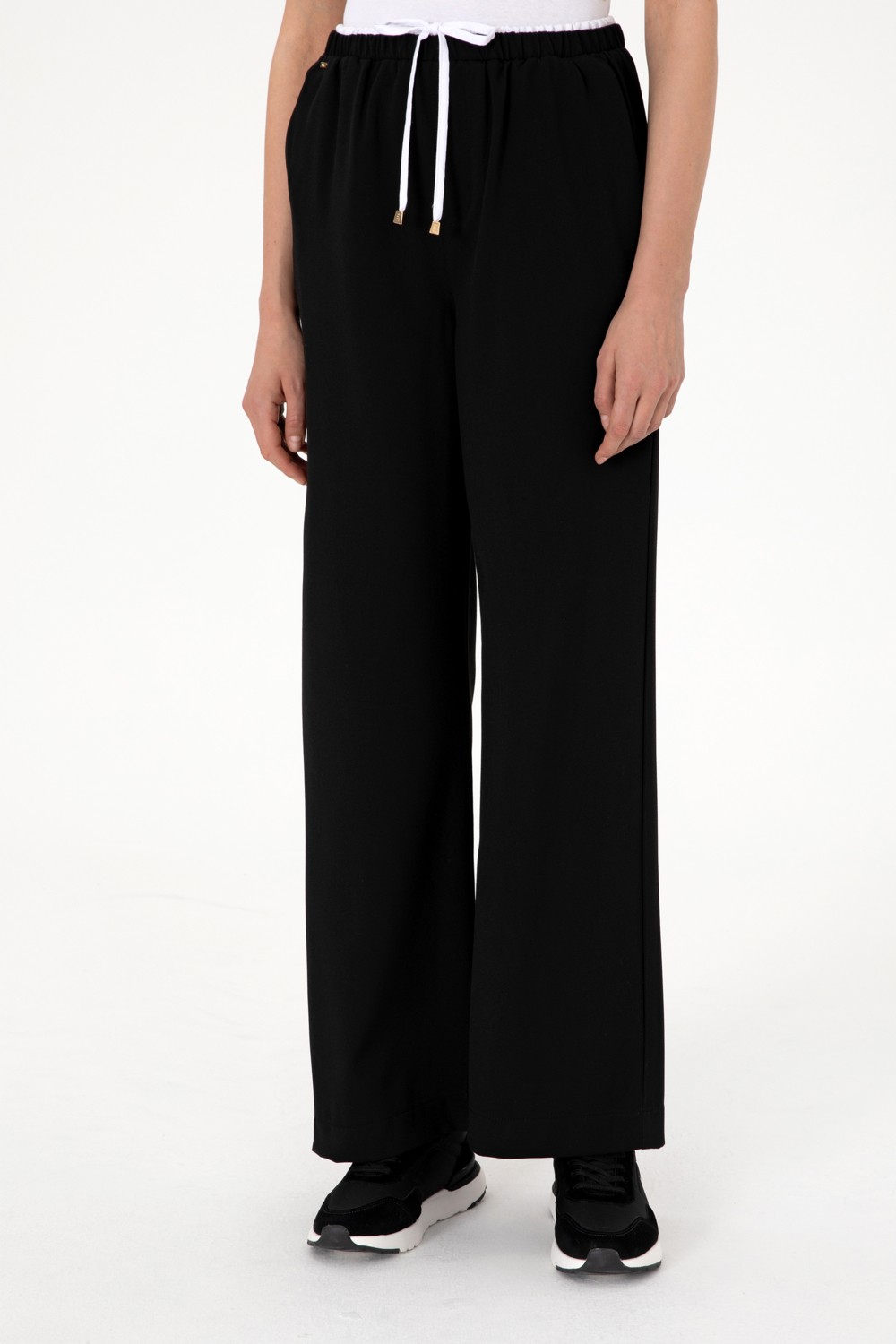 U.S. Polo Assn. Kadın Siyah Bel Detaylı Loose Fit Kanvas Pantolon 50309118-VR046 görsel 8