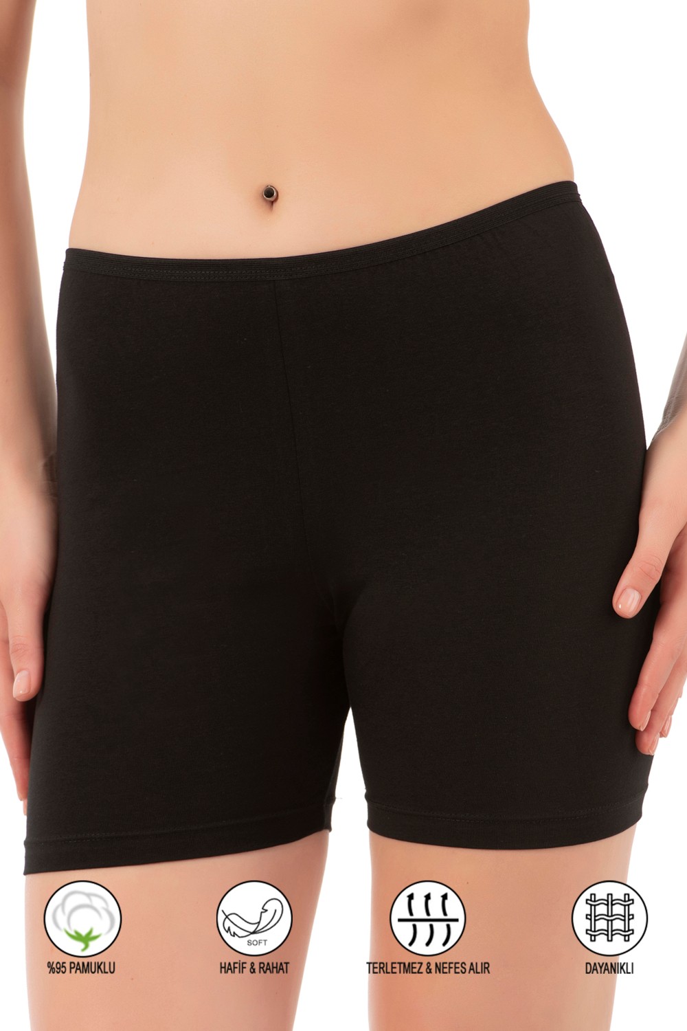 Özkan Underwear 26591 Kadın Pamuklu Likralı Ara Boy Diz Üstü Kısa Tayt Şort Boxer