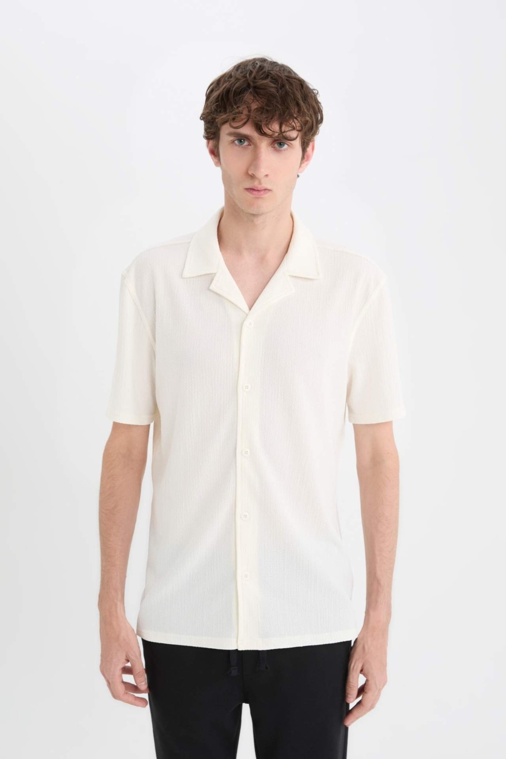 DeFacto Kırışmaz Modern Fit Polo Yaka Dokulu Penye Kısa Kollu Gömlek C4125AX25SM görsel 4