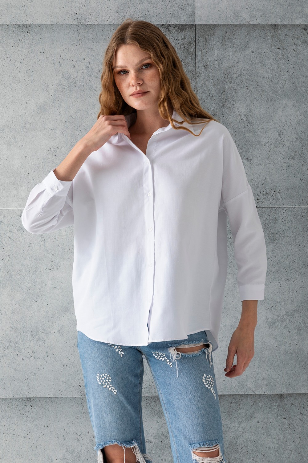 Giysa Kadın Siyah Uzun Kollu Basic Pamuklu Oversize Gömlek - 3900 görsel 3
