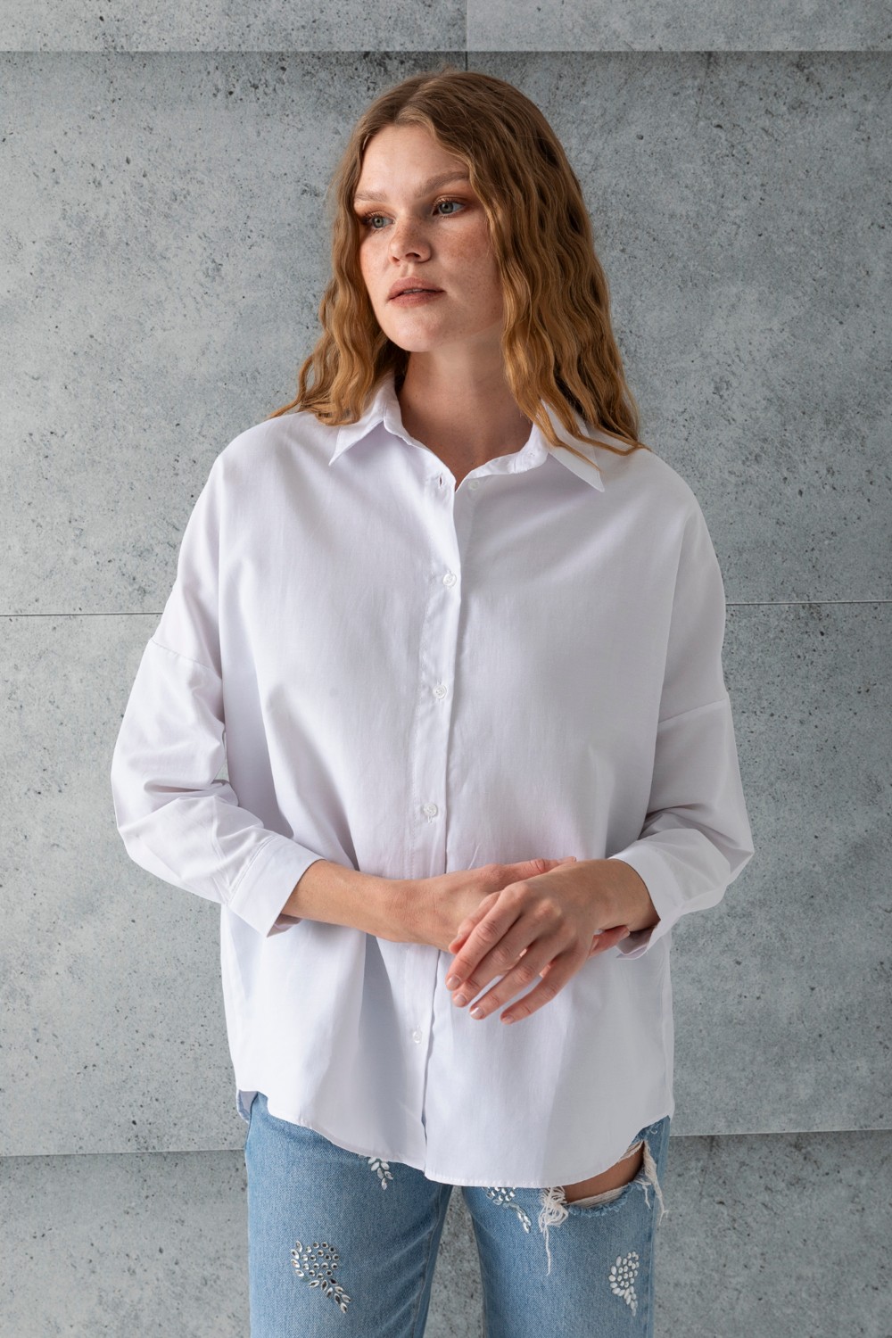 Giysa Kadın Siyah Uzun Kollu Basic Pamuklu Oversize Gömlek - 3900 görsel 4