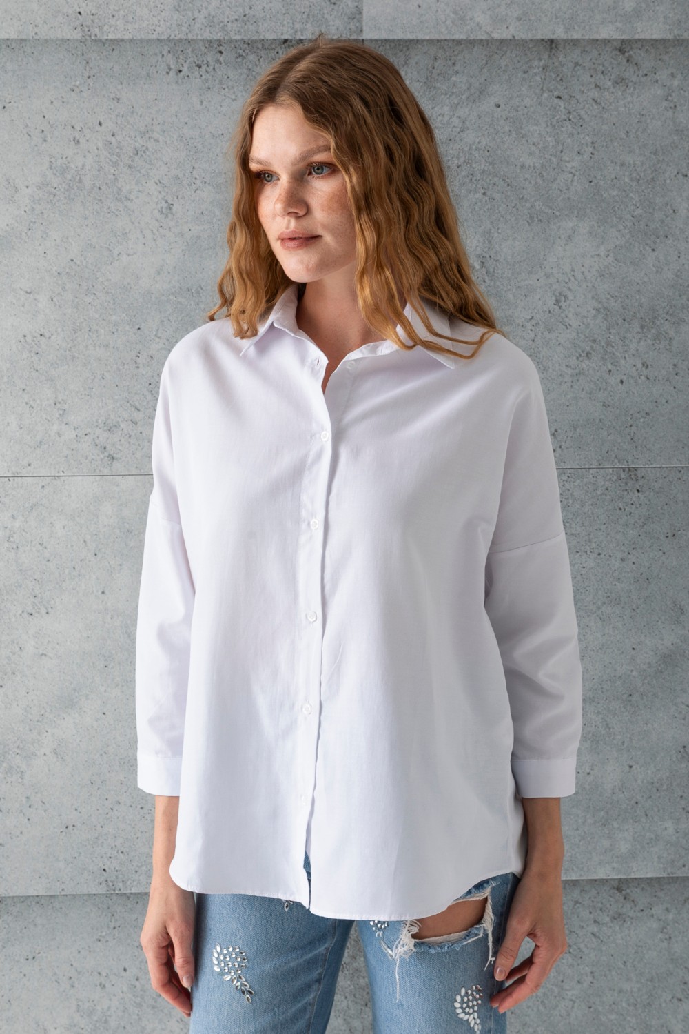 Giysa Kadın Siyah Uzun Kollu Basic Pamuklu Oversize Gömlek - 3900 görsel 6