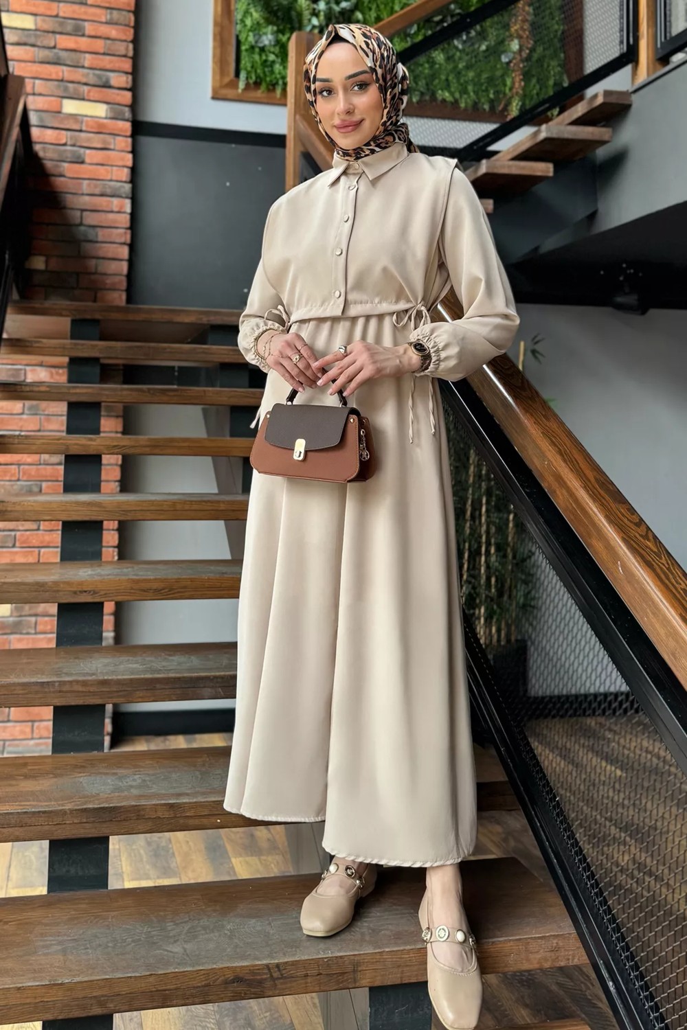 Julude Yan Bağlamalı Bluz Kombinli Tesettür Elbise P-00016364 görsel 2