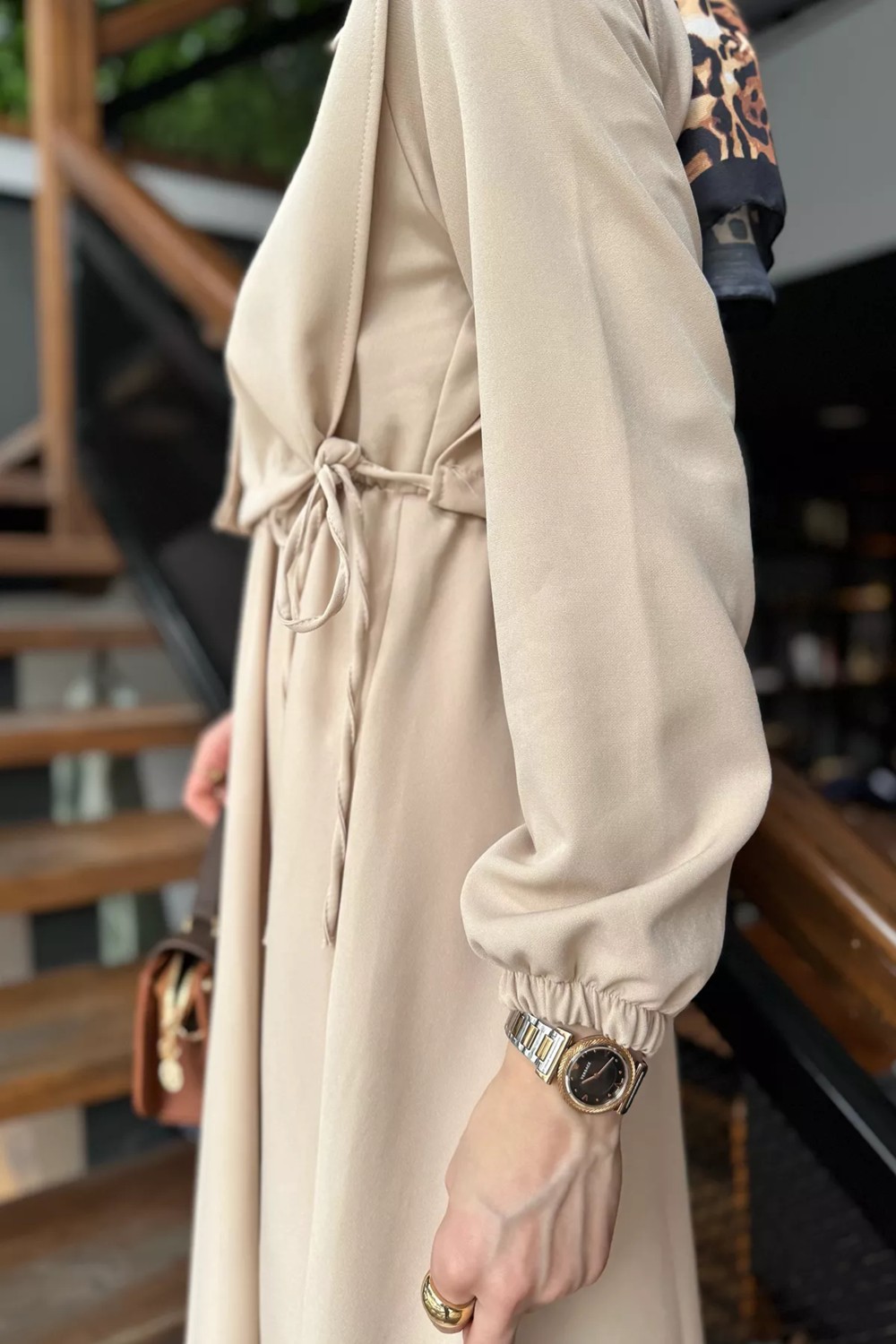 Julude Yan Bağlamalı Bluz Kombinli Tesettür Elbise P-00016364 görsel 3