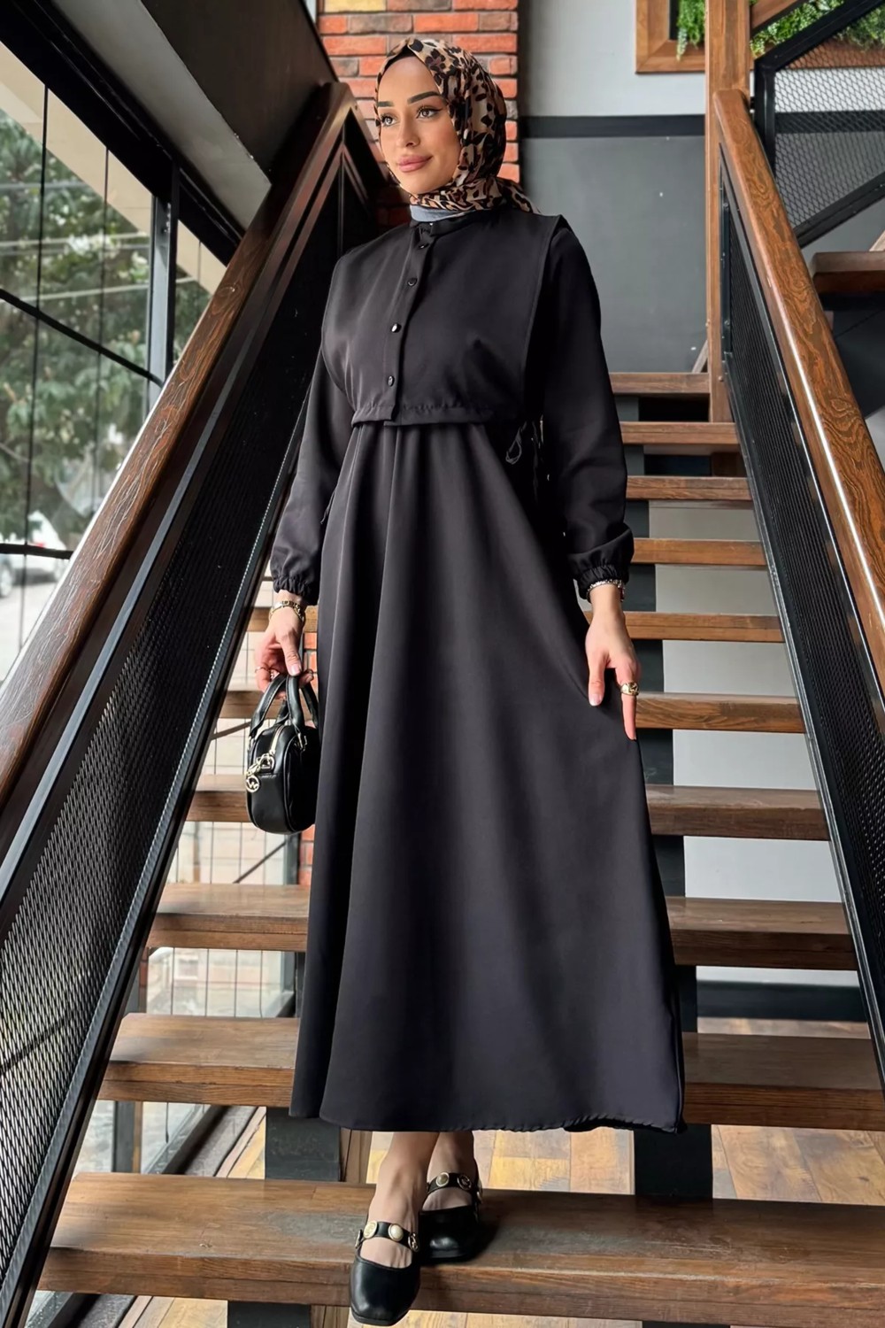 Julude Yan Bağlamalı Bluz Kombinli Tesettür Elbise P-00016364 görsel 6
