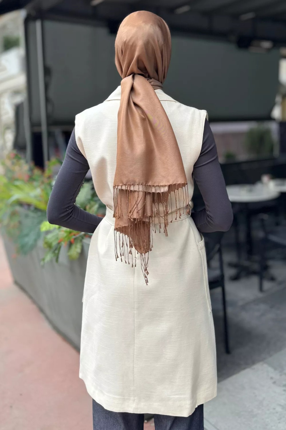 Julude Bel Kuşaklı Astarlı Tesettür Yelek P-00016322 görsel 4