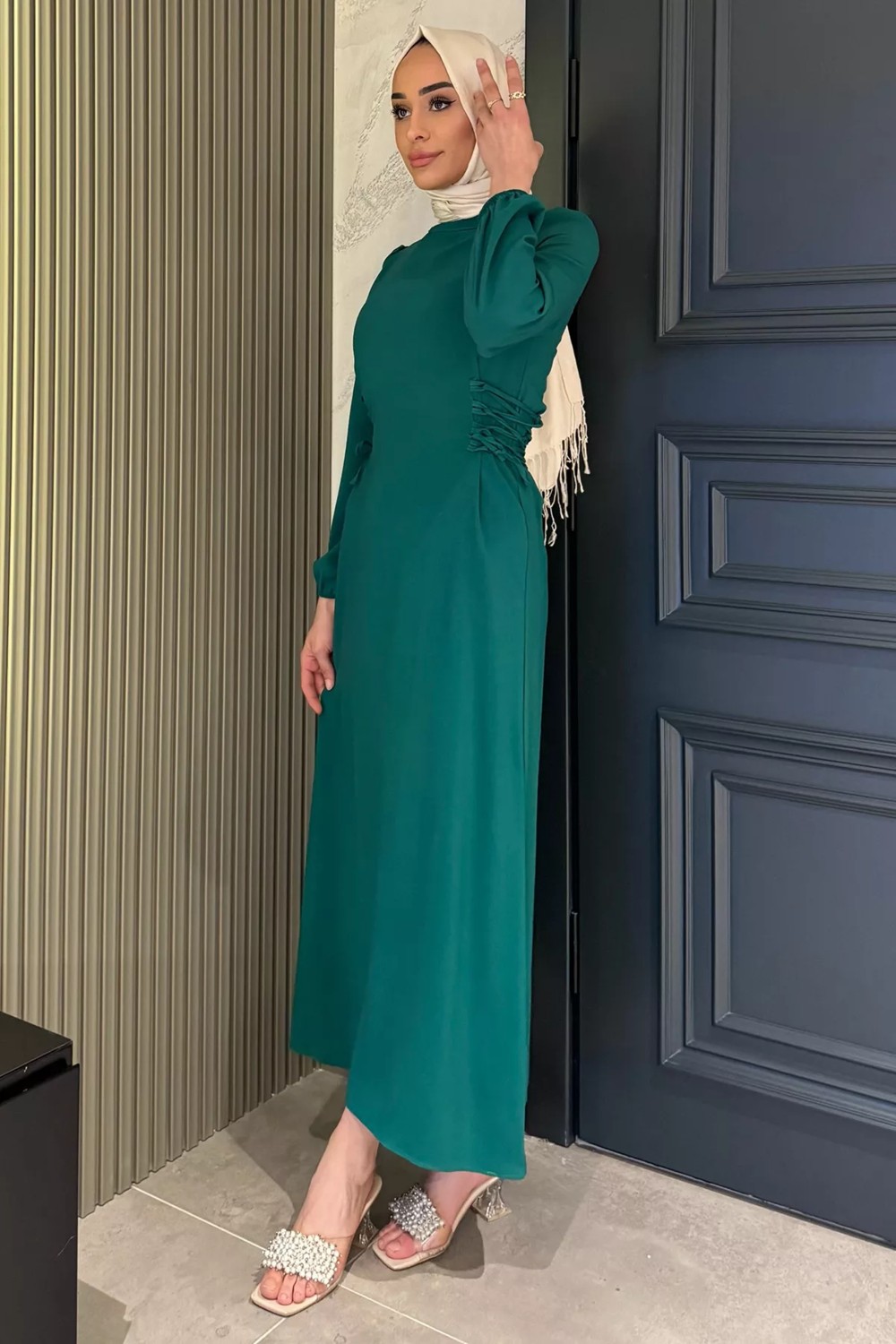 Julude Yan Bağlamalı Tesettür Elbise P-00016251 görsel 2