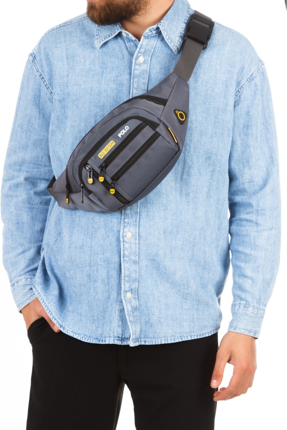 Newish Polo Erkek Gri USB Kulaklık Çıkışlı Crossbody Çapraz Göğüs Omuz ve Bel Çantası NEWPOLO328 görsel 2