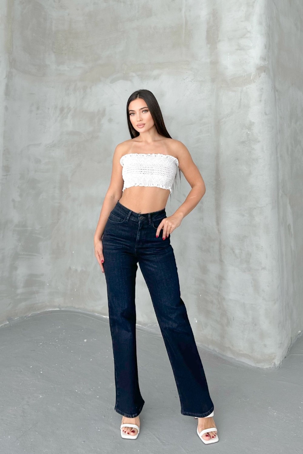 Hlt Jeans Blue Black Kadın Wide Leg Jean Yüksek Bel Palazzo Likralı Esnek Kot Pantolon JESSİCA-2041 görsel 2