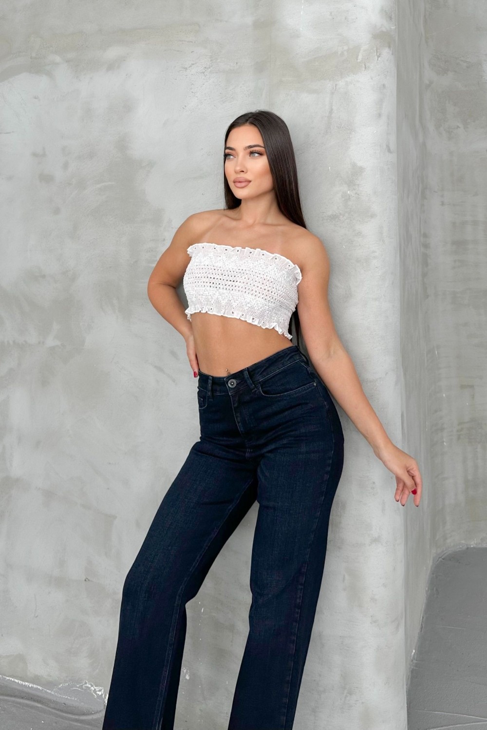 Hlt Jeans Blue Black Kadın Wide Leg Jean Yüksek Bel Palazzo Likralı Esnek Kot Pantolon JESSİCA-2041 görsel 4