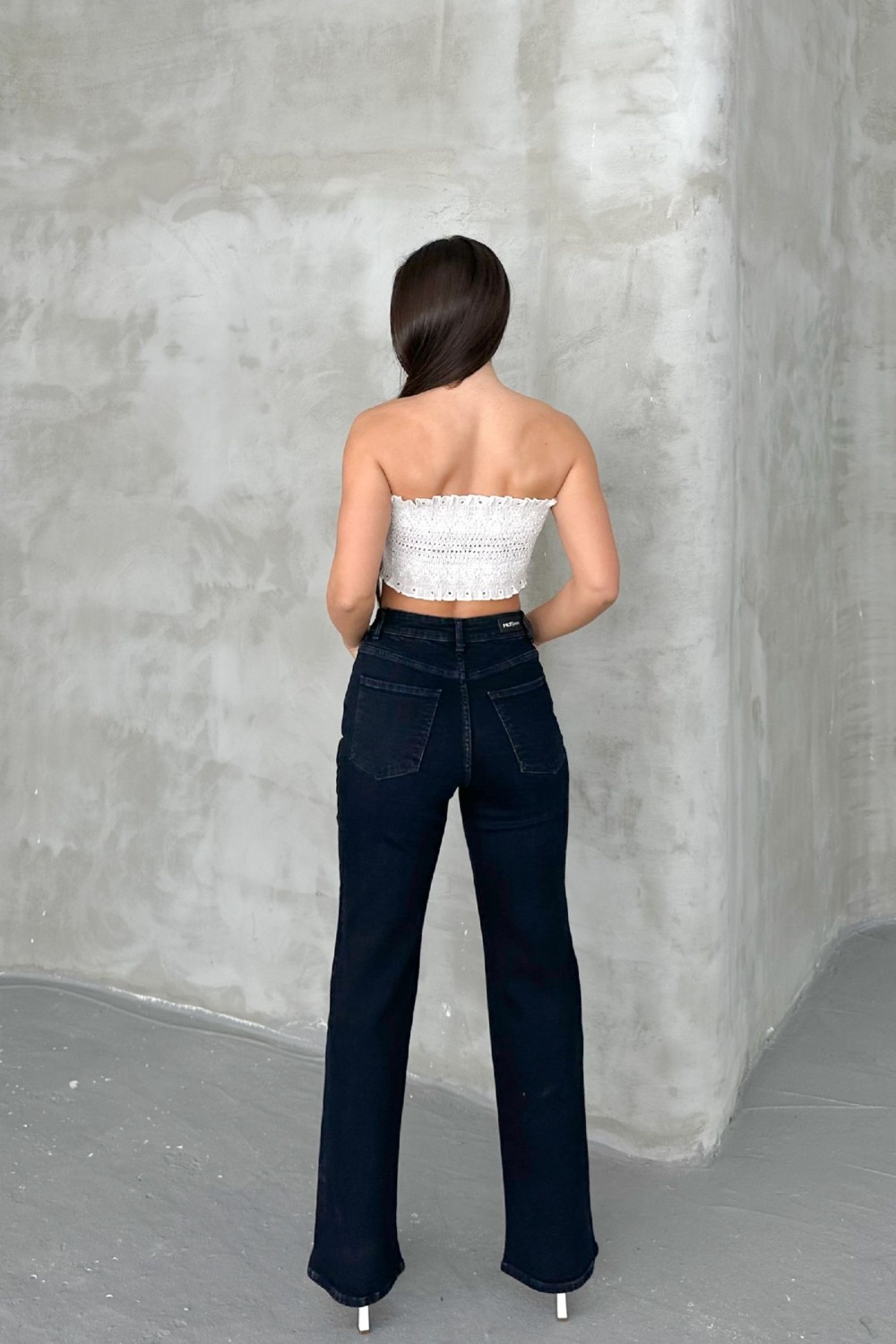 Hlt Jeans Blue Black Kadın Wide Leg Jean Yüksek Bel Palazzo Likralı Esnek Kot Pantolon JESSİCA-2041 görsel 5
