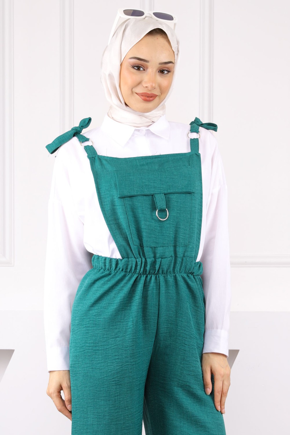 İmaj Butik Siyah Cep Detaylı Keten Tulum görsel 4
