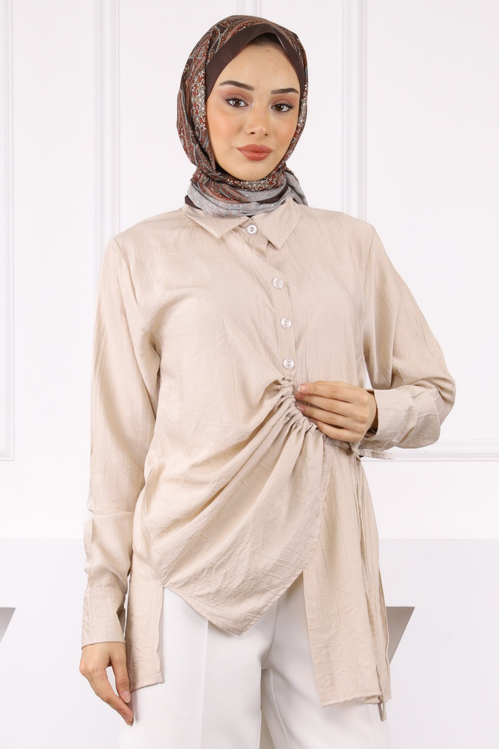 İmaj Butik Haki Yan Bağlamalı Düğmeli Gömlek