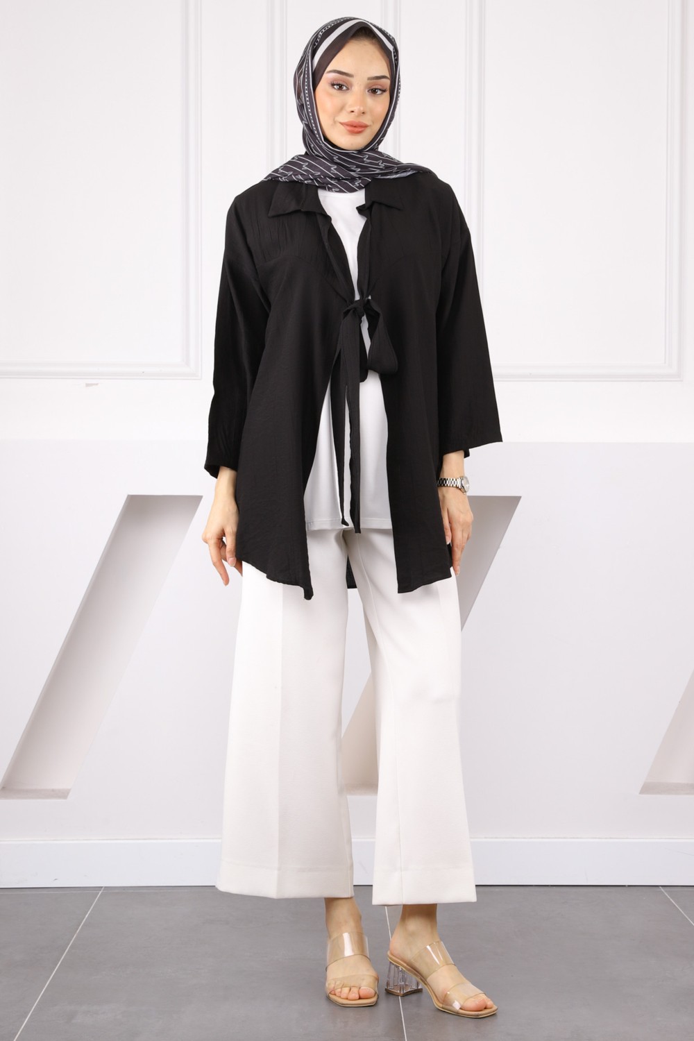 İmaj Butik Siyah Ön Bağlamalı İçlikli Kimono görsel 2