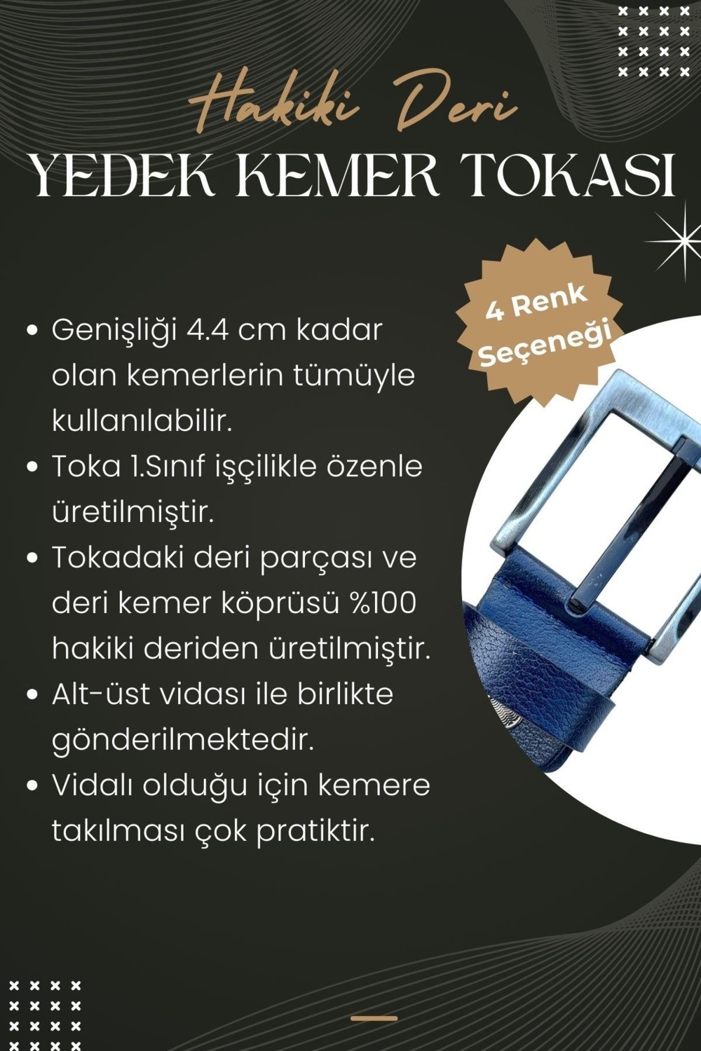 Süzer Deri Siyah 4.5 Cm. Yedek Kemer Tokası Deri Vidalı görsel 3
