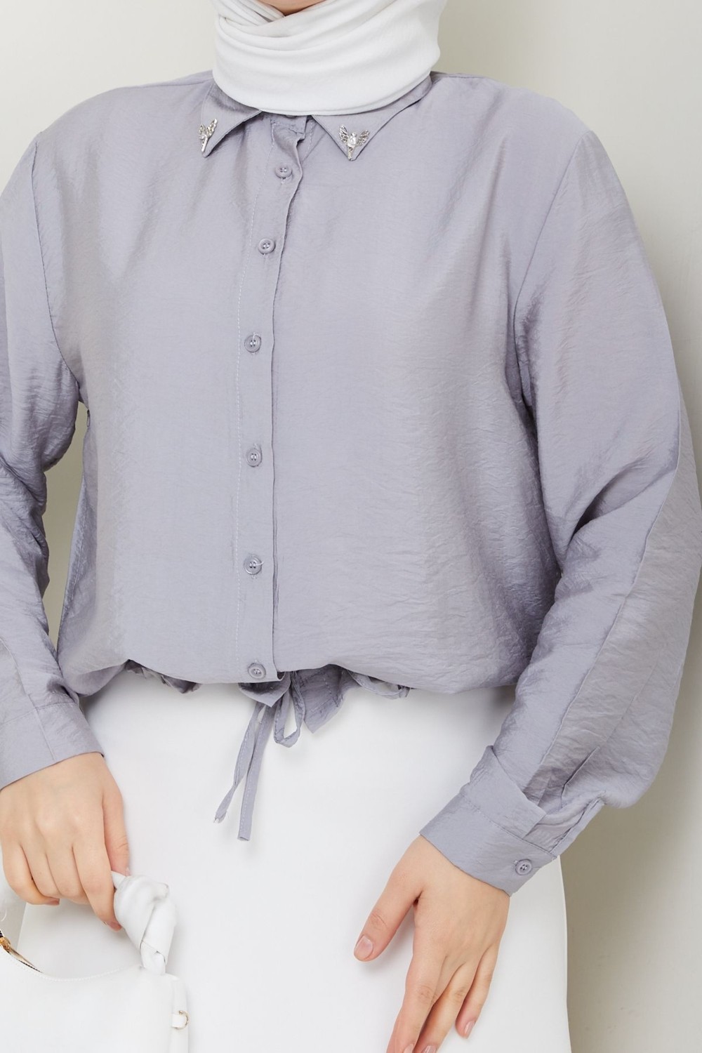 Pamuk Butik Kadın Taş Detaylı Gömlek -PMK423 görsel 5