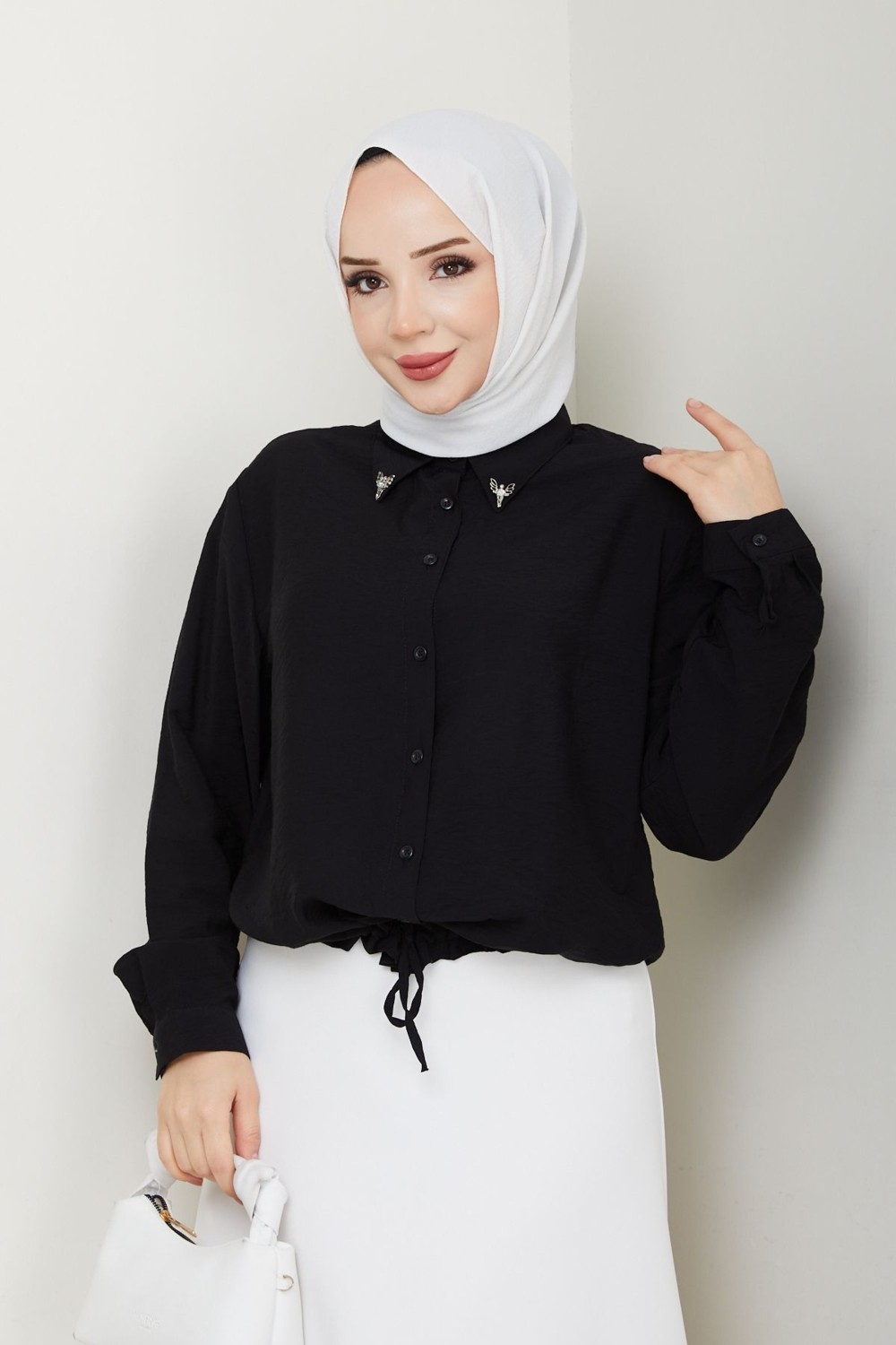 Pamuk Butik Kadın Taş Detaylı Gömlek -PMK423 görsel 6
