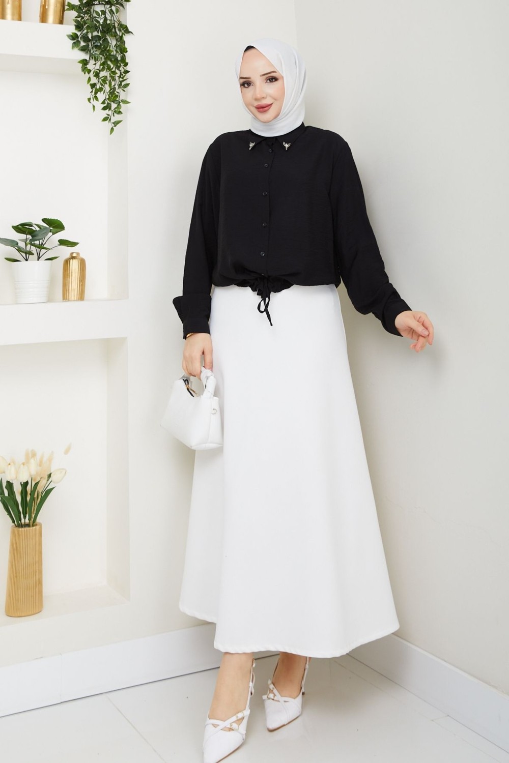 Pamuk Butik Kadın Taş Detaylı Gömlek -PMK423 görsel 8