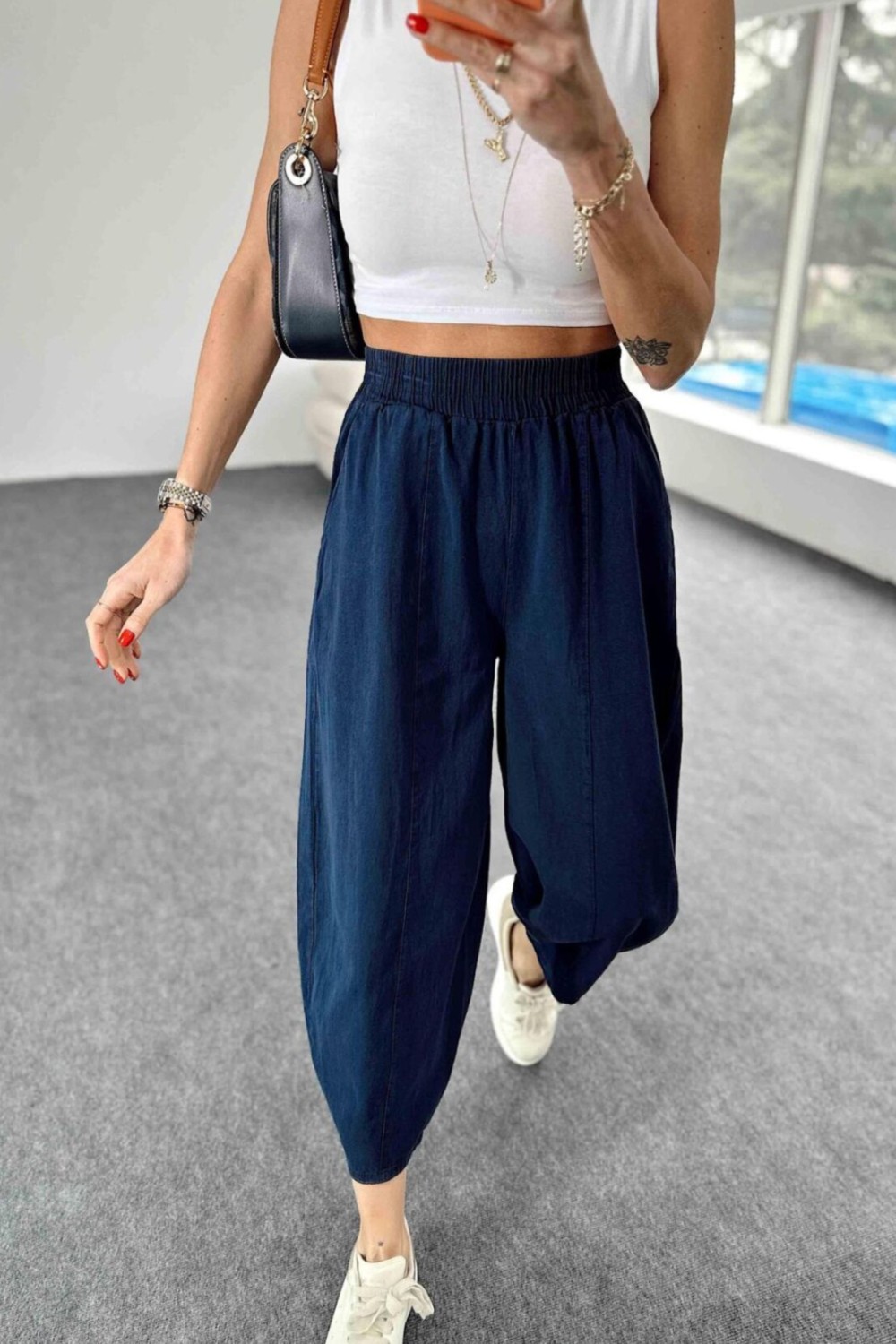 Nana & Mayka Moda Die&More Kadın Haki Şalvar Pantolon Salaş Dört Mevsim Rahat Pamuk Lastikli Bel Günlük Model Gabardin görsel 8