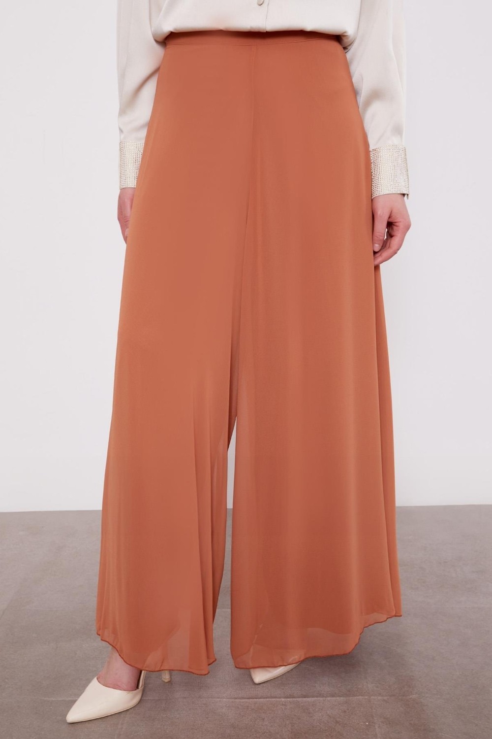 Lêvi D'or Taba Geniş Paçalı Şifon Pantolon