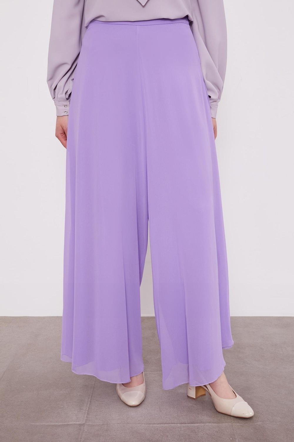 Lêvi D'or Lila Geniş Paçalı Şifon Pantolon