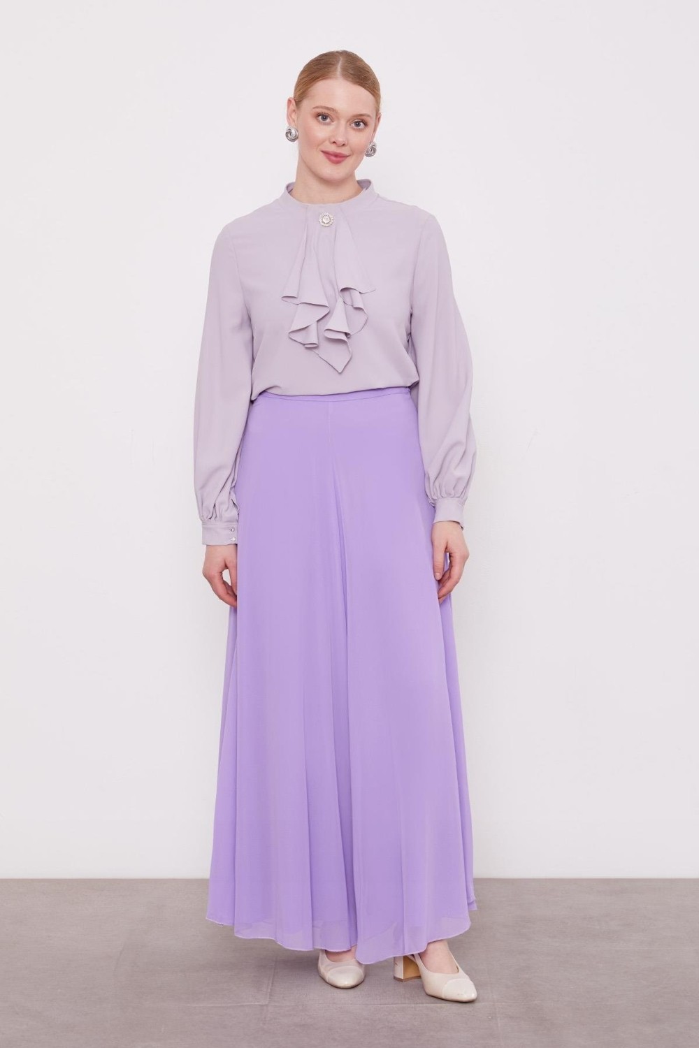 Lêvi D'or Lila Geniş Paçalı Şifon Pantolon görsel 3