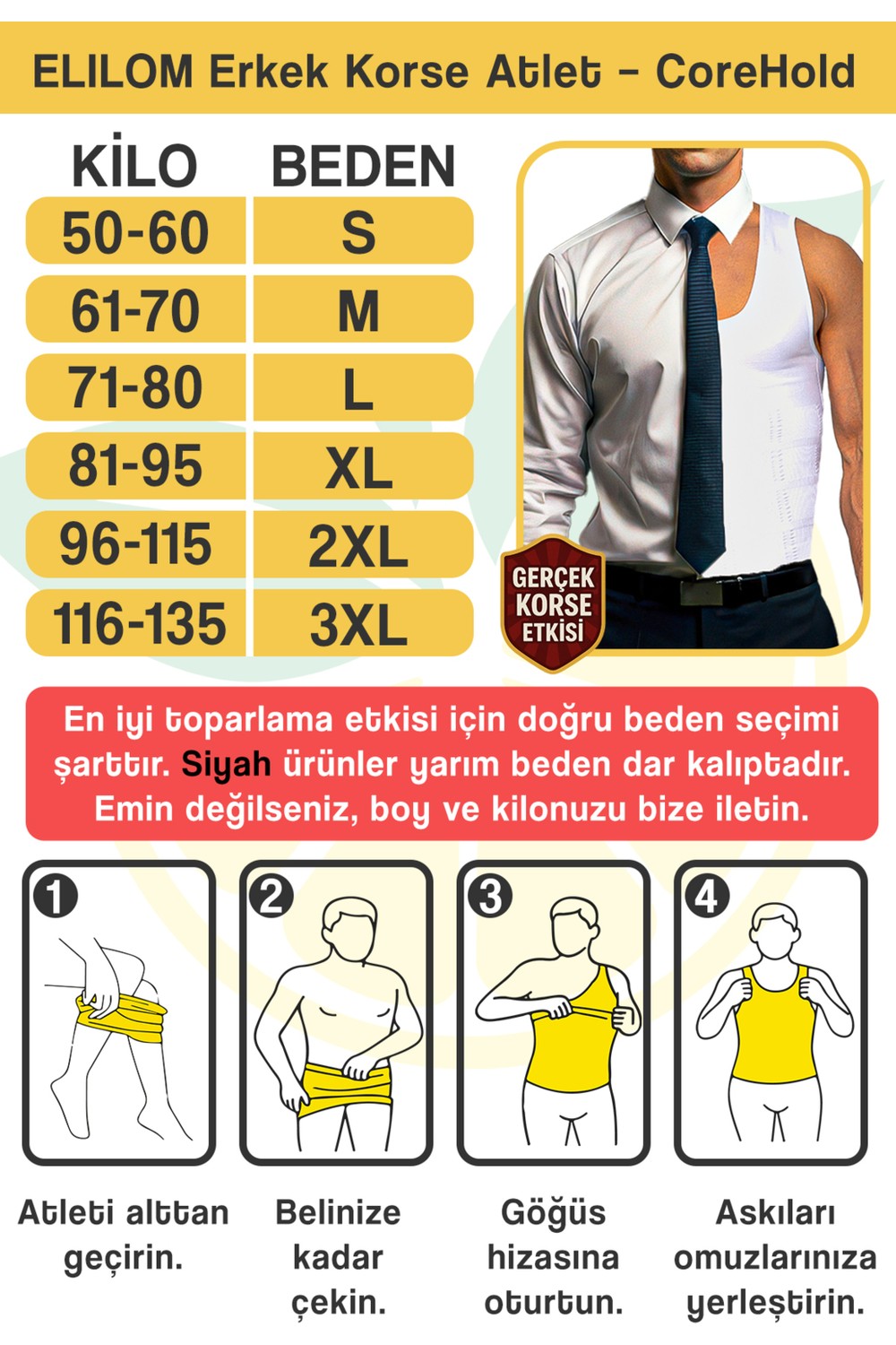 Elilom Korse Atlet Erkek, Jinekomasti Desteği, Göbek Toparlayıcı, Duruş Destekleyici | Elilom Yukka görsel 4