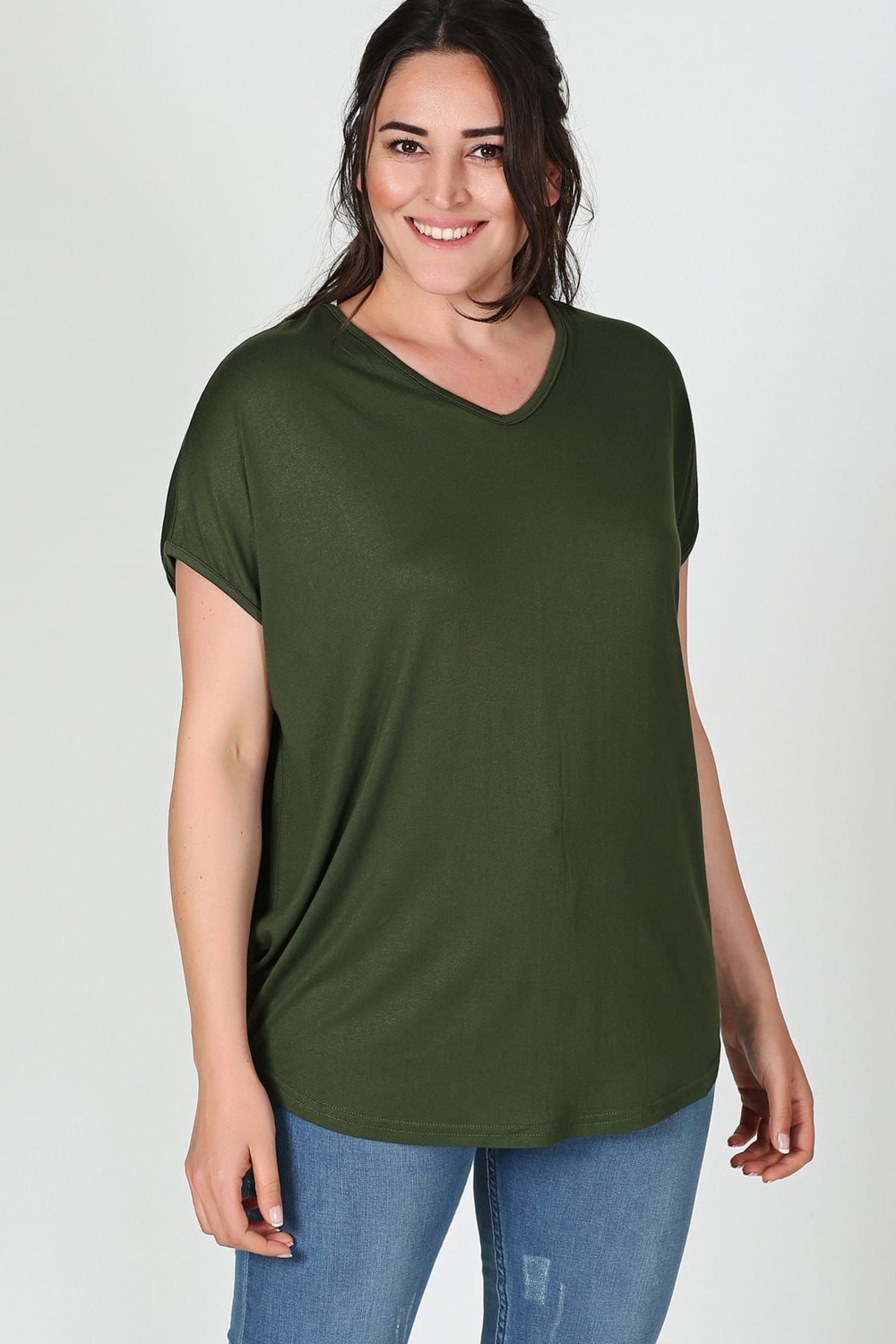 Curvy Trend Büyük Beden Sırt Çapraz Kısa Kol Bluz görsel 3