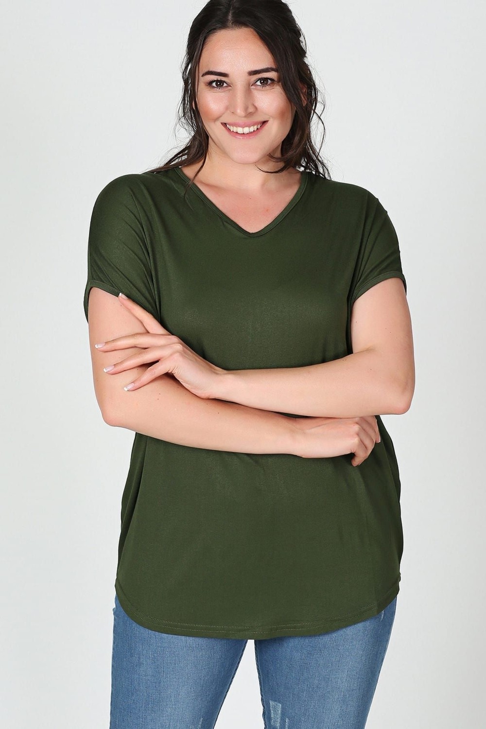 Curvy Trend Büyük Beden Sırt Çapraz Kısa Kol Bluz görsel 4