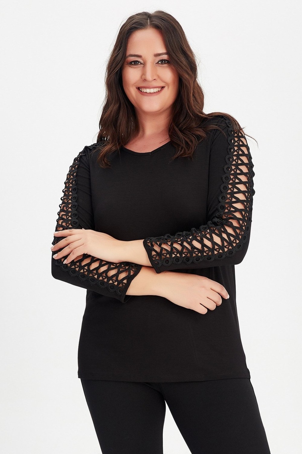 Curvy Trend Üstü Güpür Uzun Kol Bluz görsel 2