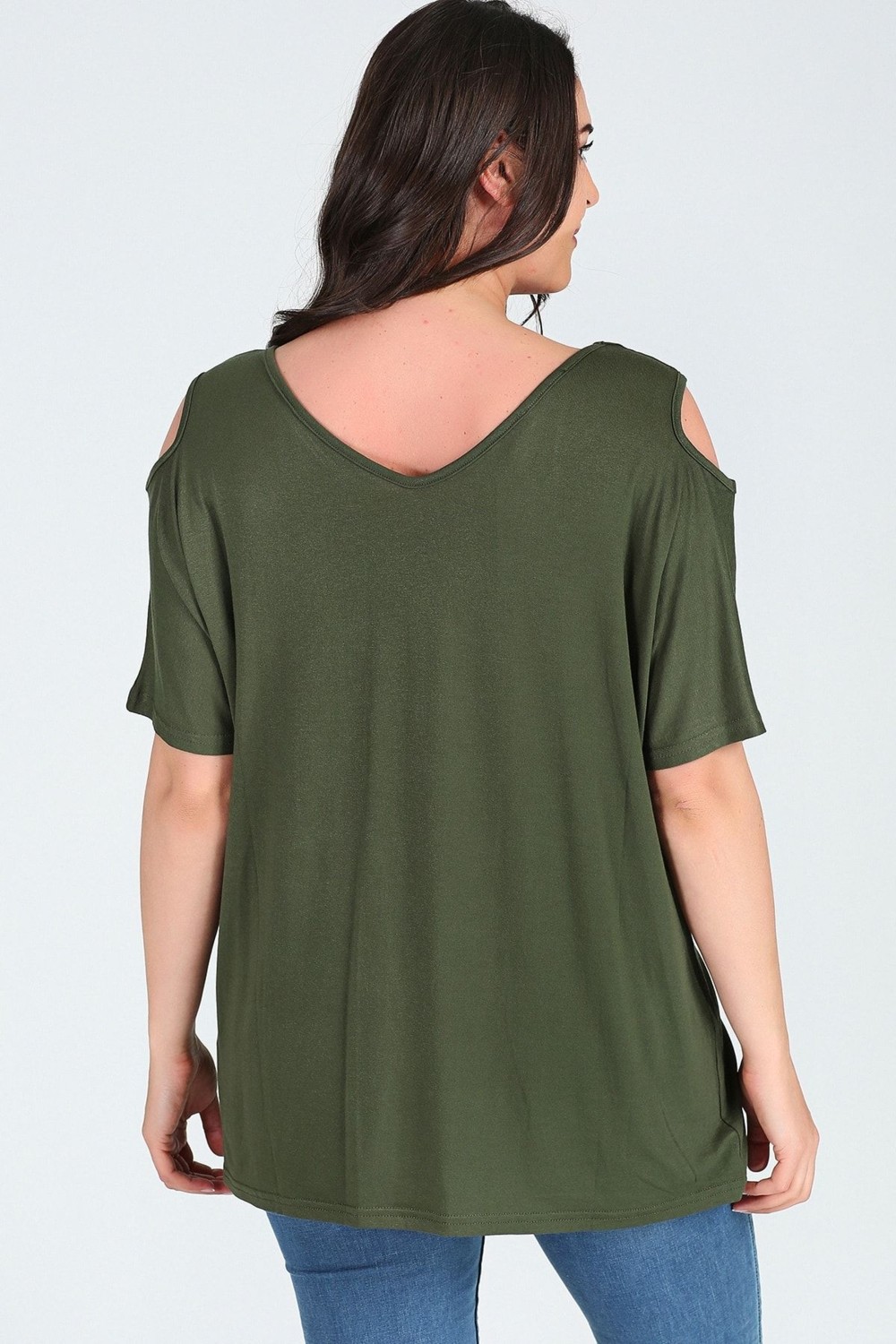 Curvy Trend Büyük Beden Omuzu V Pencere Kısa Kol Bluz görsel 8