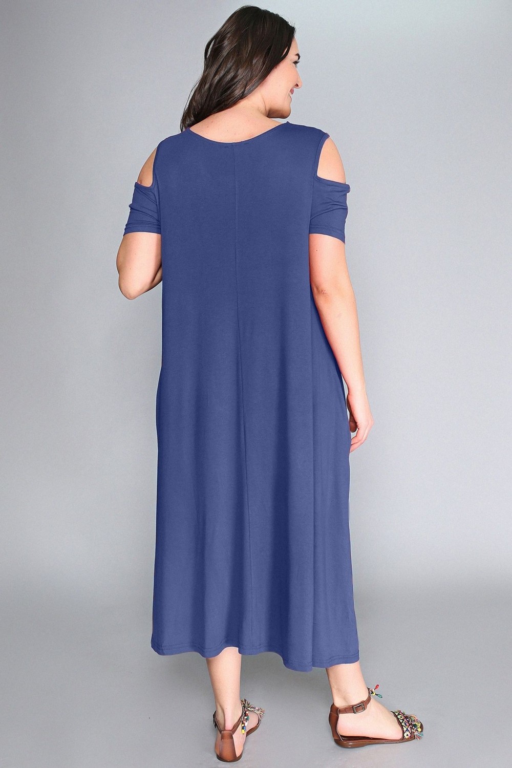 Curvy Trend Büyük Beden Omuz Dekolte Viskon Elbise görsel 3