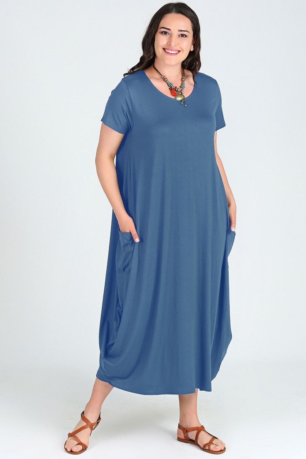 Curvy Trend Büyük Beden Jumbo Kısa Kol Elbise